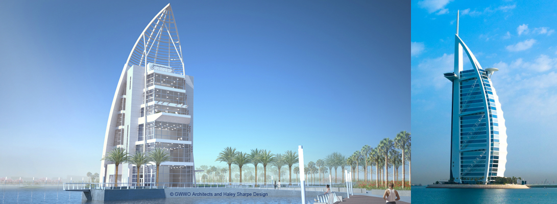 Port Canaveral's Exploration Tower closely resembles Dubai's Burj Al Arab hotel.
