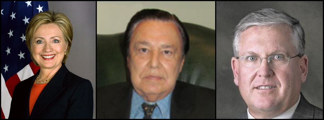 Hillary Clinton (left) and Miguel D. Lausell (right). Lausell was a member of the DNC 2000 leadership board, Clinton Global Initiative, Senior Political Adviser to Presidential Candidate Senator Hillary Clinton and is currently listed as a Watersmark business partner of former Canaveral Port Authority CEO John Walsh. (image credits: US State Department, Watersmark)
